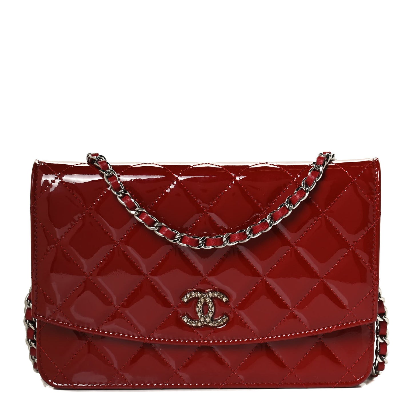 Patent Quilted Brilliant Wallet On Chain WOC Red