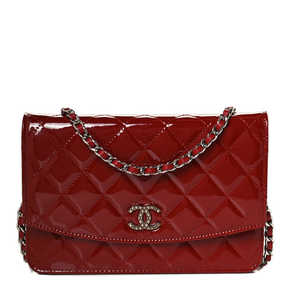 Chanel Patent Quilted Brilliant Wallet On Chain WOC Red 1 of 11