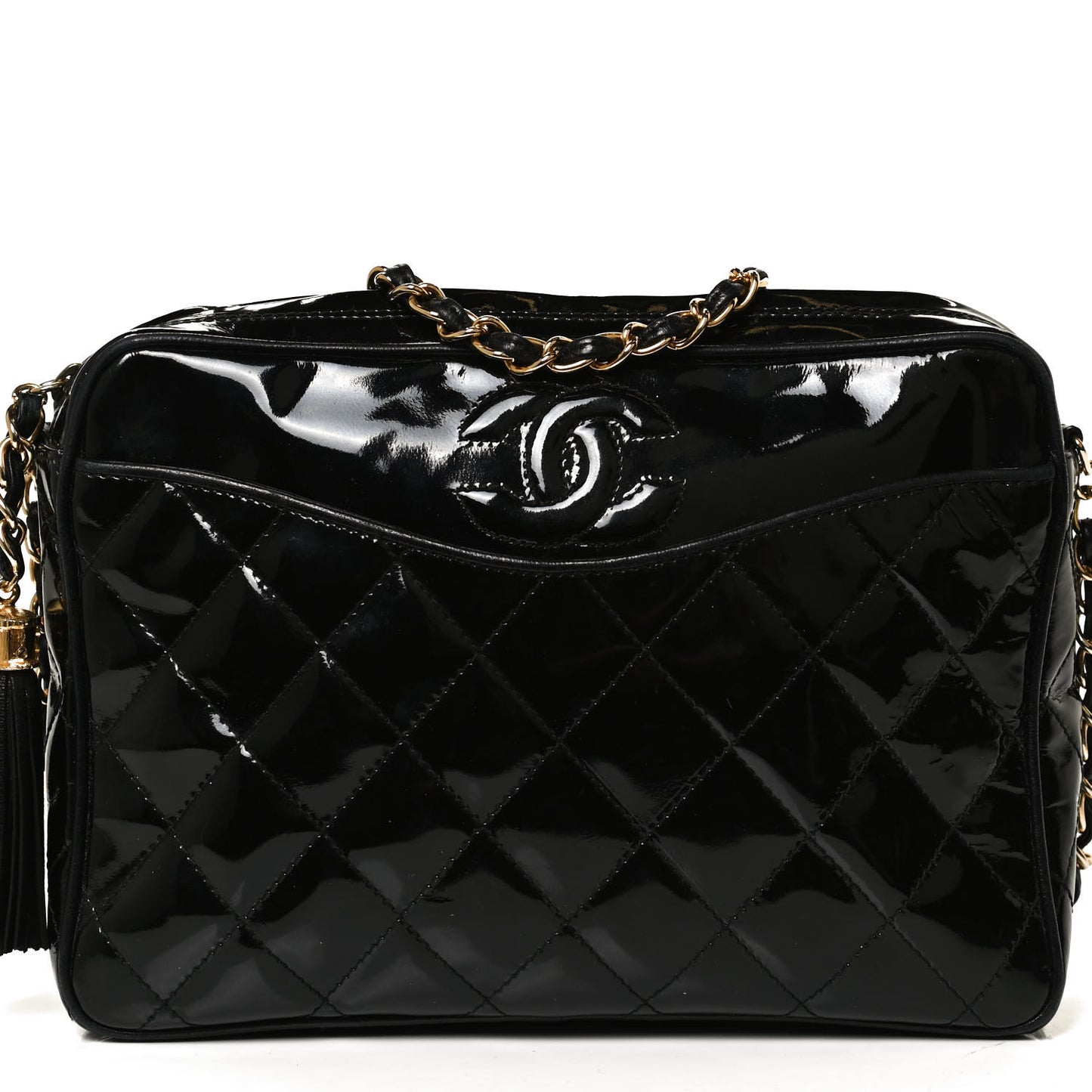 Patent Quilted Tassel Camera Case Black