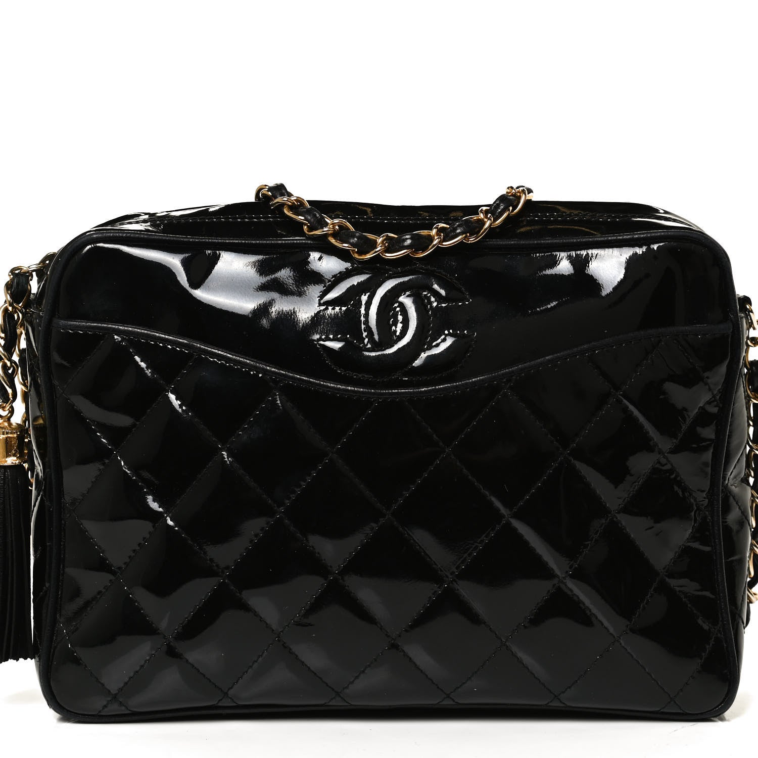 Chanel Patent Quilted Tassel Camera Case Black 8 of 11