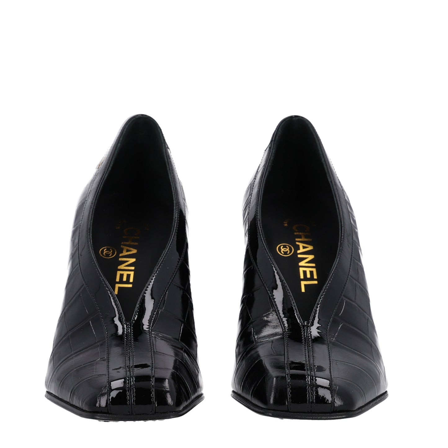Crocodile Embossed Patent Calfskin Pumps 37.5 Black