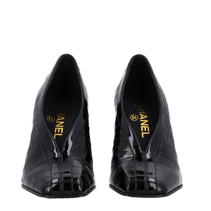 Chanel Crocodile Embossed Patent Calfskin Pumps 37.5 Black 5 of 11