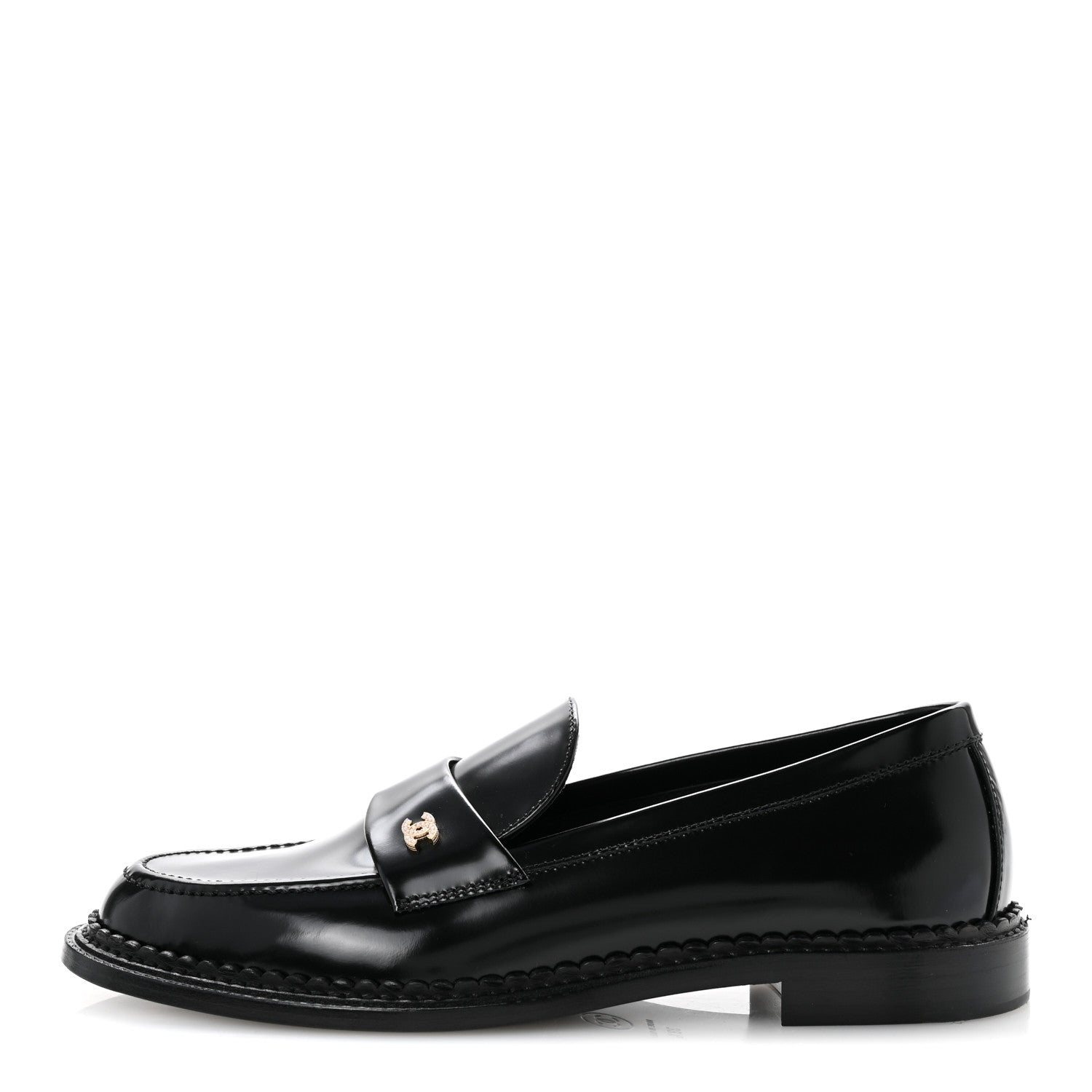 Chanel Shiny Calfskin Pearl CC Loafers 39.5 Black 1 of 9