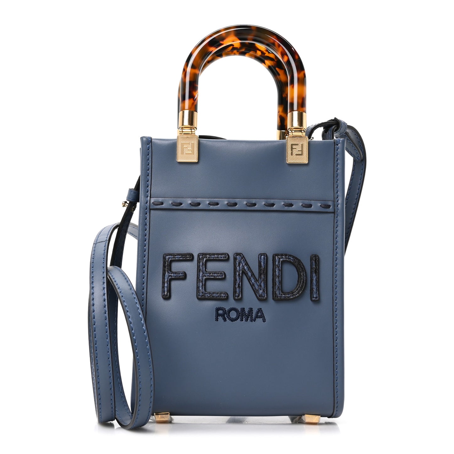 Vitello King Plexiglass Elaphe Snakeskin Print Logo Mini Fendi Sunshine Shopper Tote Mirto