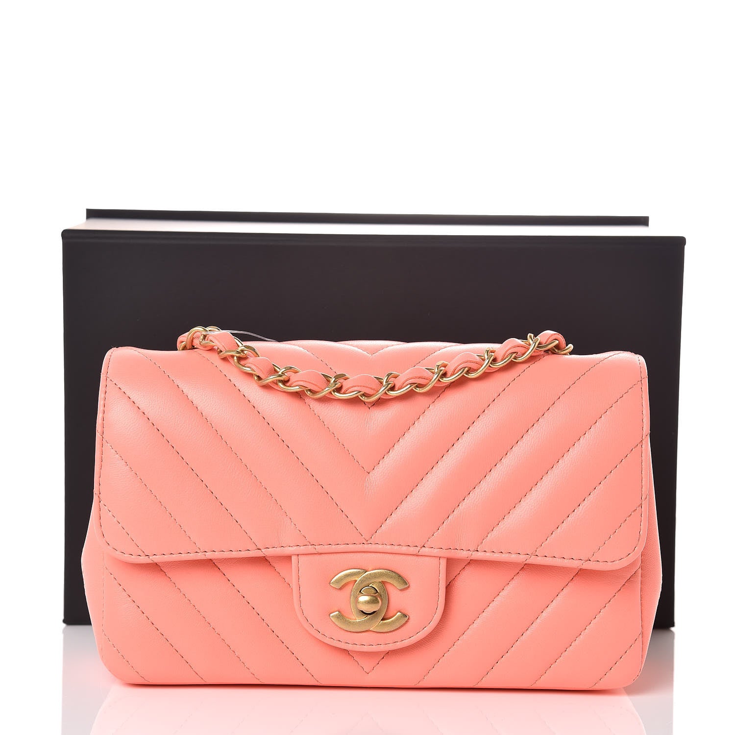 Chanel Lambskin Chevron Quilted Mini Rectangular Flap Coral 8 of 8