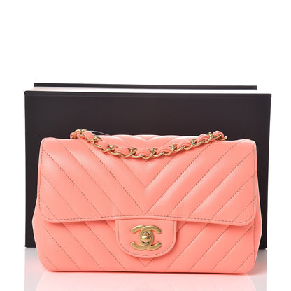 Chanel Lambskin Chevron Quilted Mini Rectangular Flap Coral 8 of 8