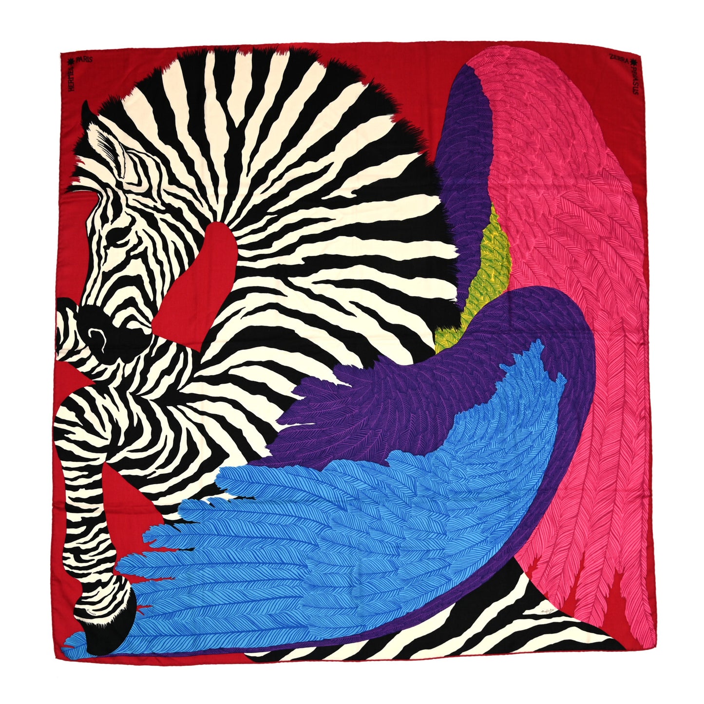 Cashmere Silk Zebra Pegasus Shawl 140 Bordeaux Violet Bleu
