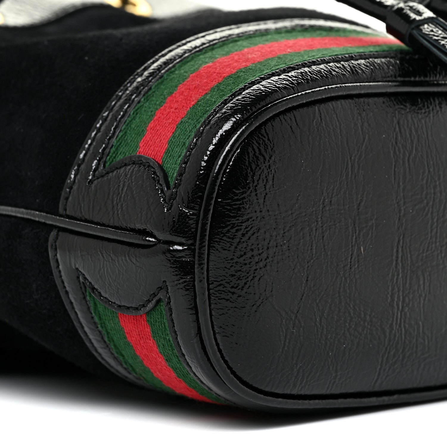 Gucci Suede Patent Web Mini Ophidia Bucket Bag Black 9 of 10
