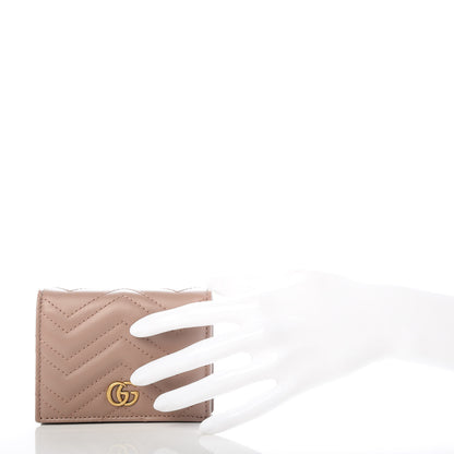 Gucci Calfskin Matelasse GG Marmont Card Case Wallet Porcelain Rose 2 of 8