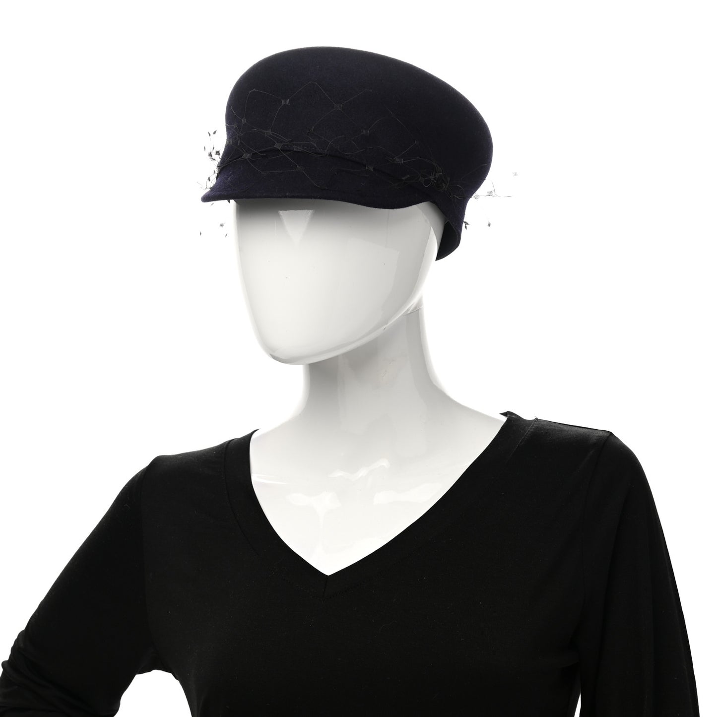 Cotton Canvas Arty Cap with Veil 58 Navy Blue