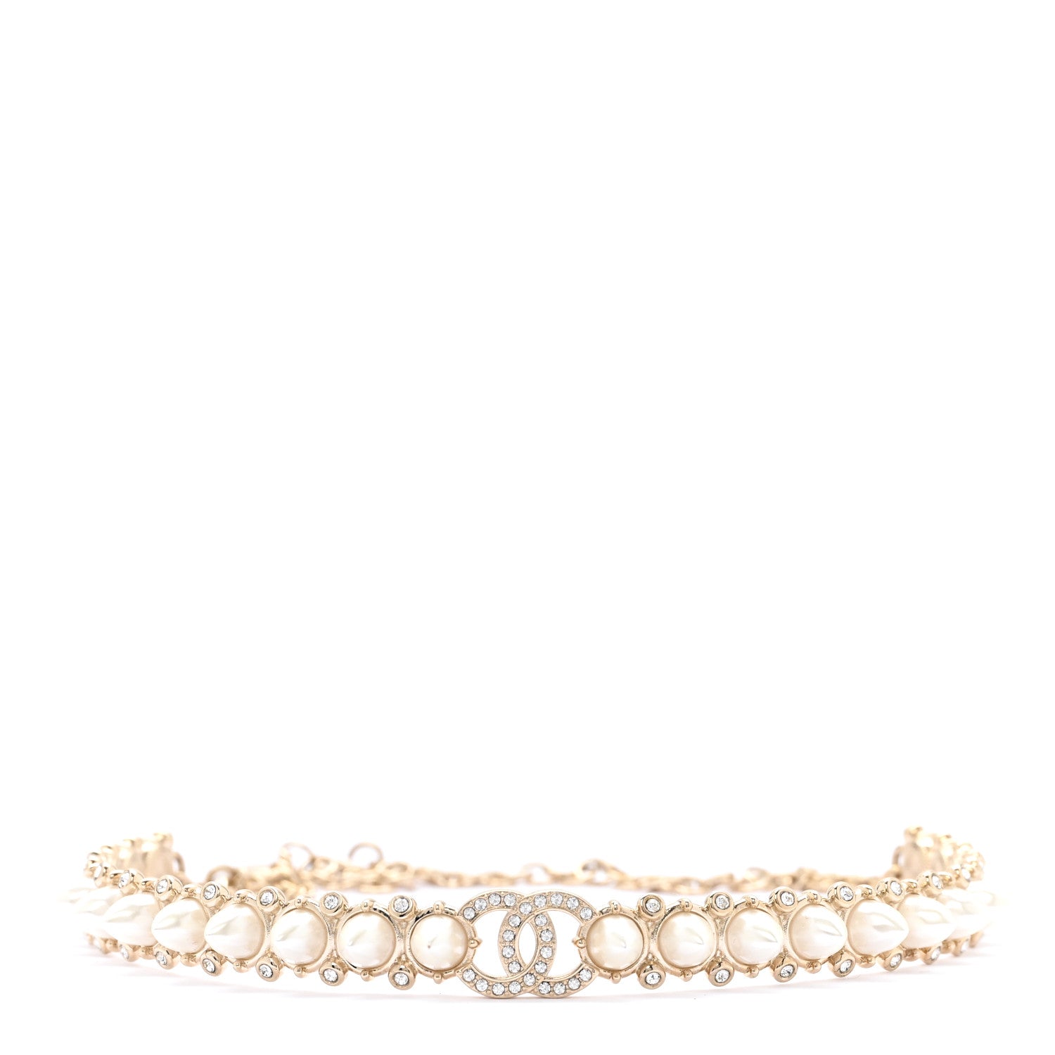 Chanel Strass Crystal Studded Pearl CC Choker Necklace Gold Pearly White 1 of 6