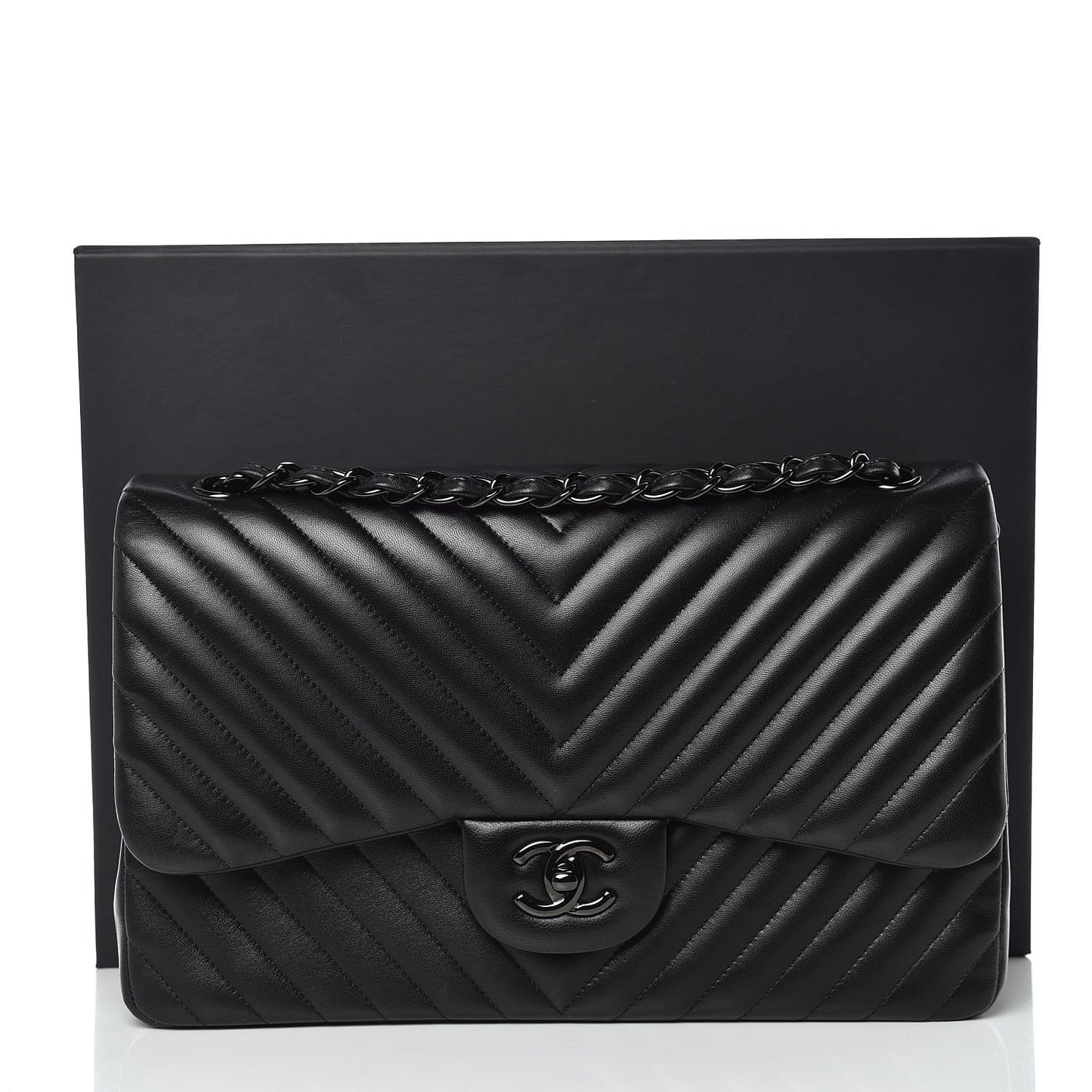 Lambskin Chevron Quilted Jumbo Double Flap So Black
