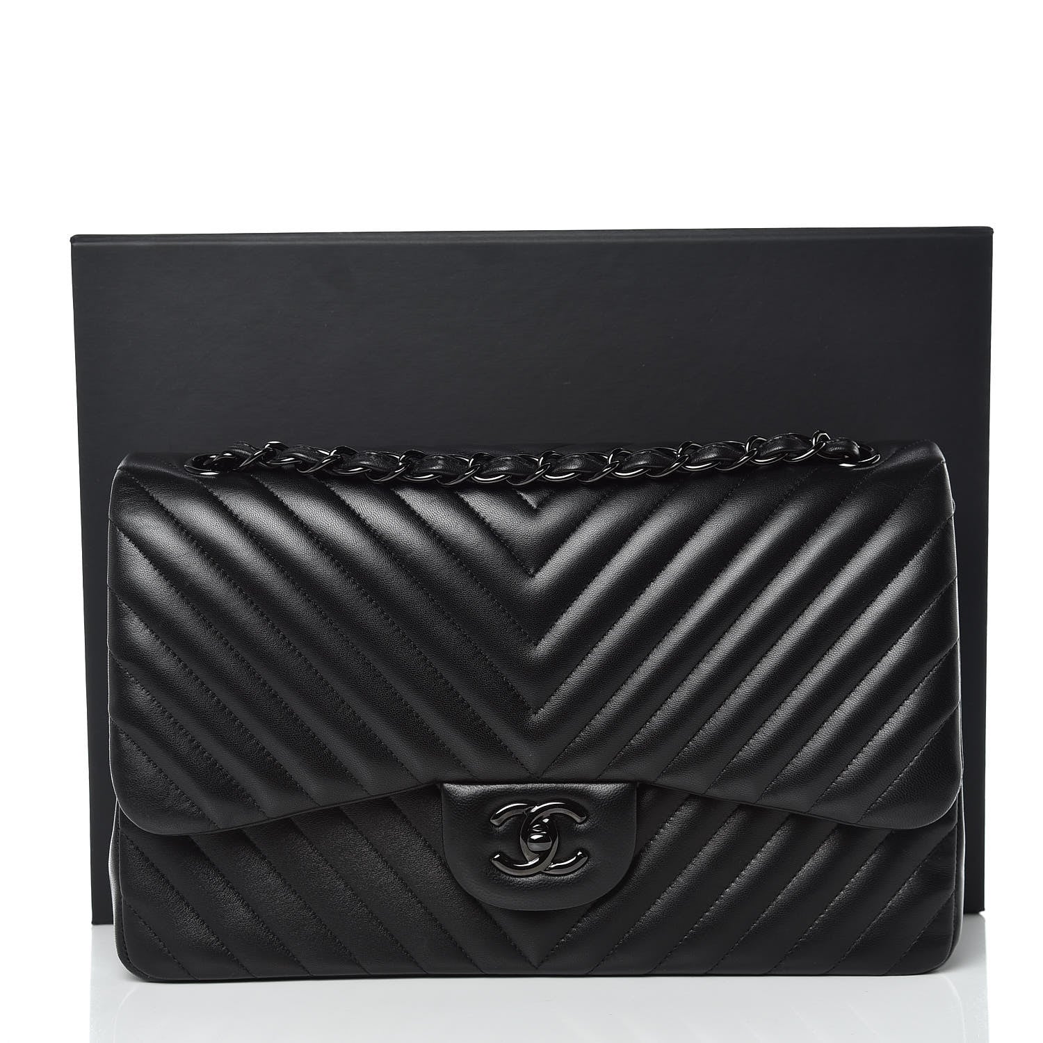 Chanel Lambskin Chevron Quilted Jumbo Double Flap So Black 11 of 11