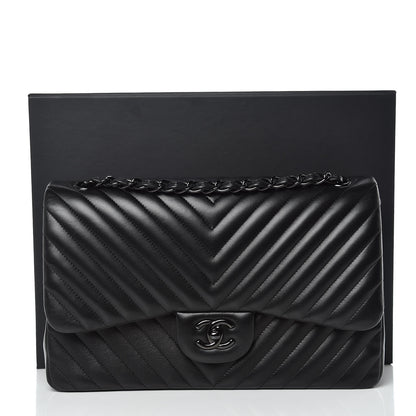 Chanel Lambskin Chevron Quilted Jumbo Double Flap So Black 11 of 11