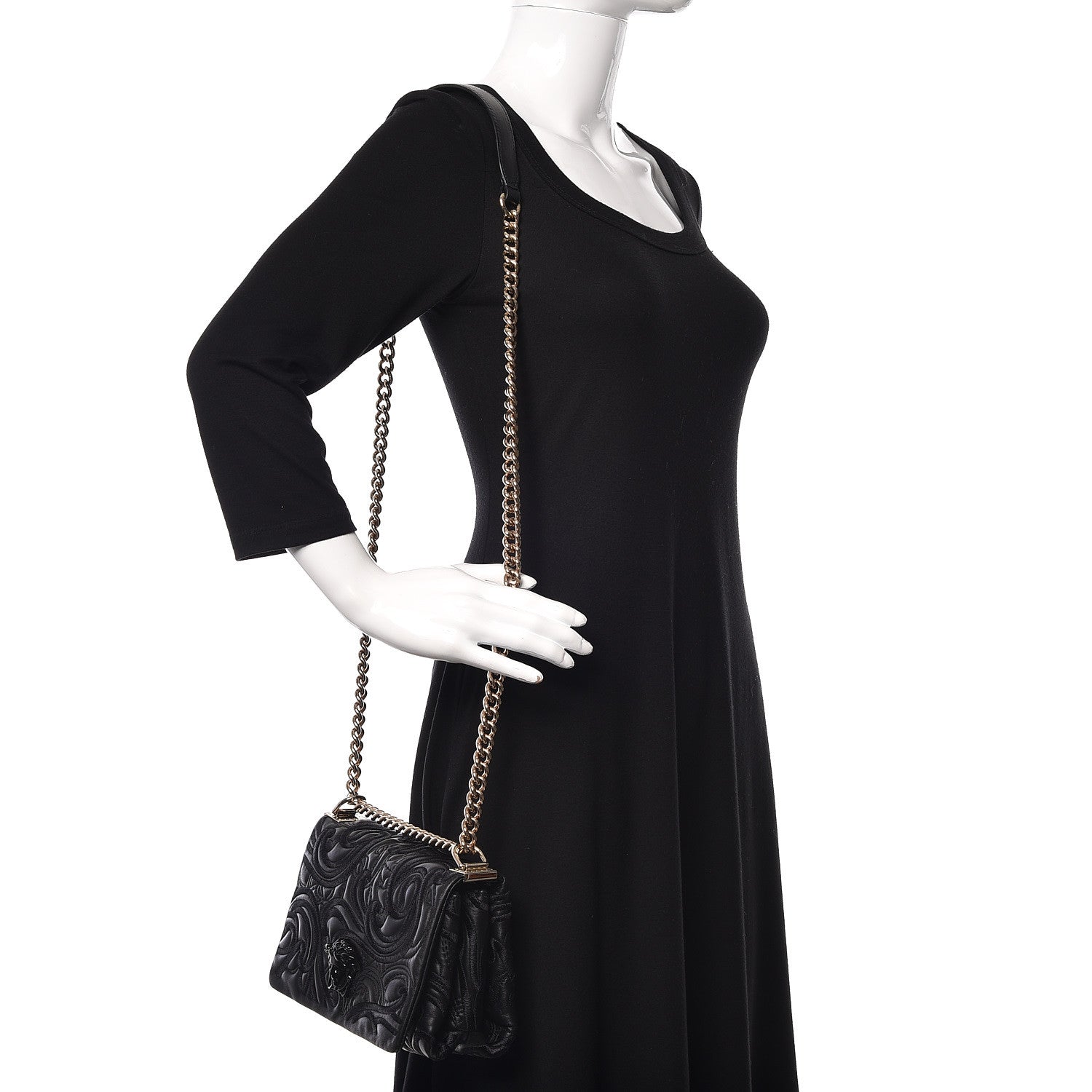 Versace Nappa Embroidered Baroque Palazzo Sultan Shoulder Bag Black 2 of 9