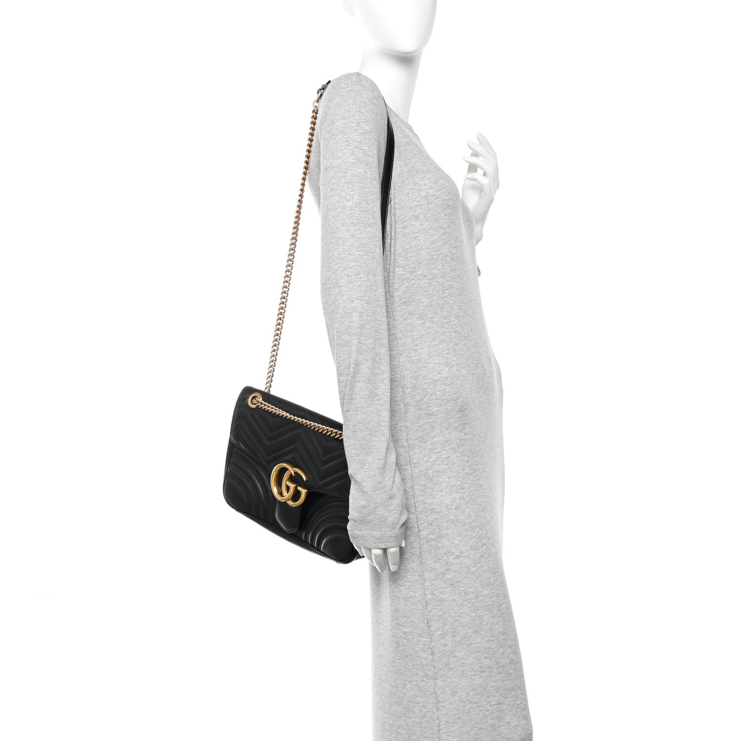 Gucci Calfskin Matelasse Medium GG Marmont Shoulder Bag Black 2 of 11