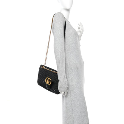 Gucci Calfskin Matelasse Medium GG Marmont Shoulder Bag Black 2 of 11