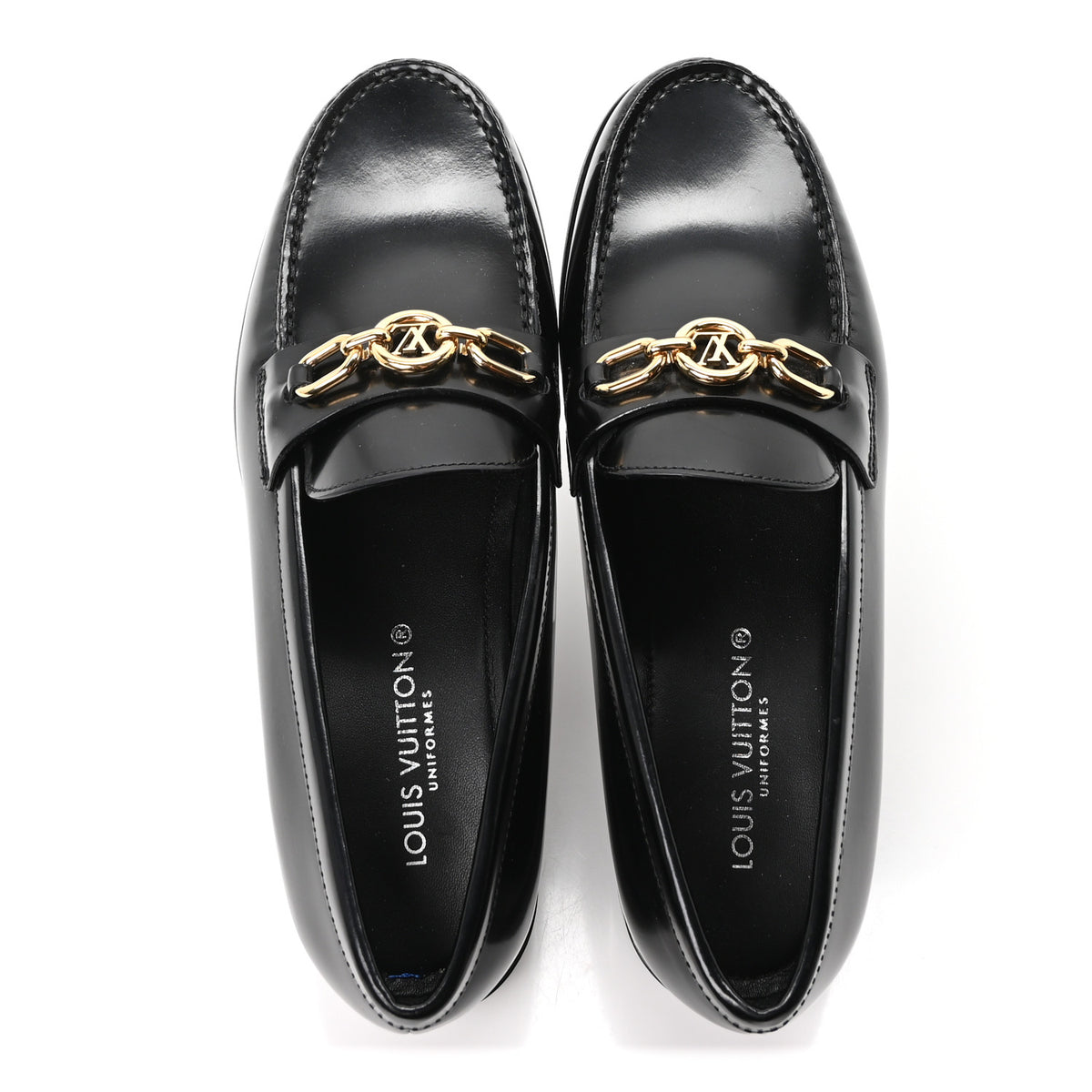 Louis Vuitton Glazed Calfskin Chess Flat Loafers 36.5 Black 2 of 10