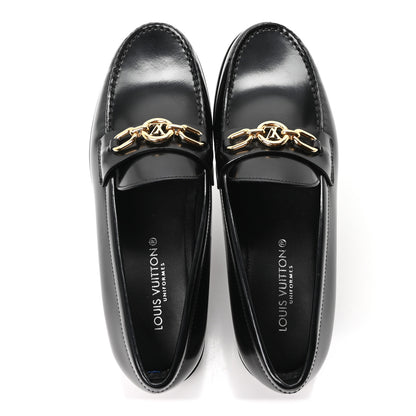 Louis Vuitton Glazed Calfskin Chess Flat Loafers 36.5 Black 2 of 10