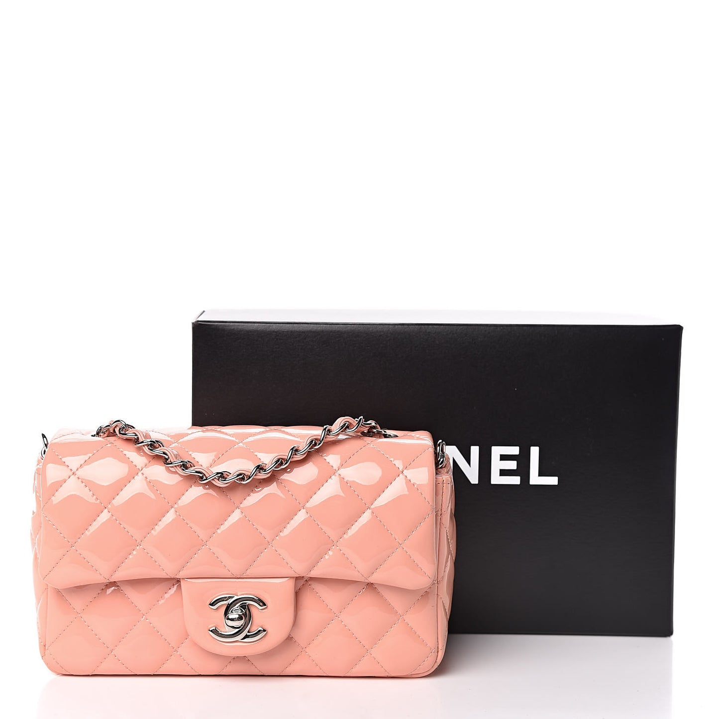 Patent Calfskin Quilted Mini Rectangular Flap Light Pink