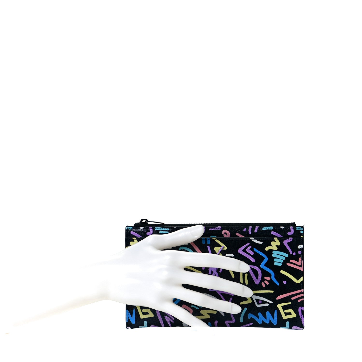 Saint Laurent Grain De Poudre Classic Monogram Multicolor Graphic Print Bill Pouch Black 2 of 7