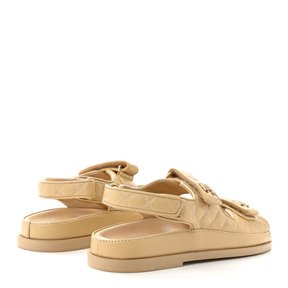 Chanel Lambskin Quilted Velcro Dad Chain CC Slide Sandals 40 Beige 4 of 9