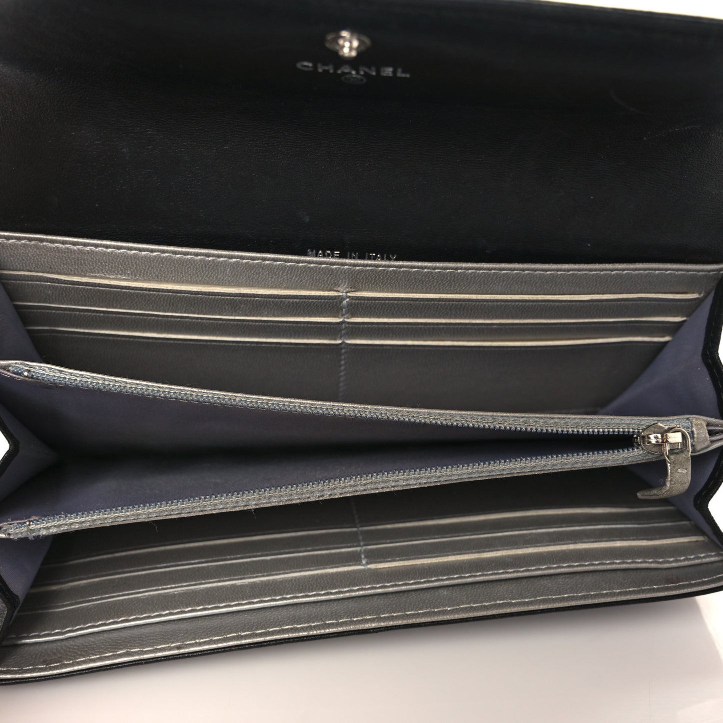 Lambskin Camellia Embossed Large Flap Wallet Black
