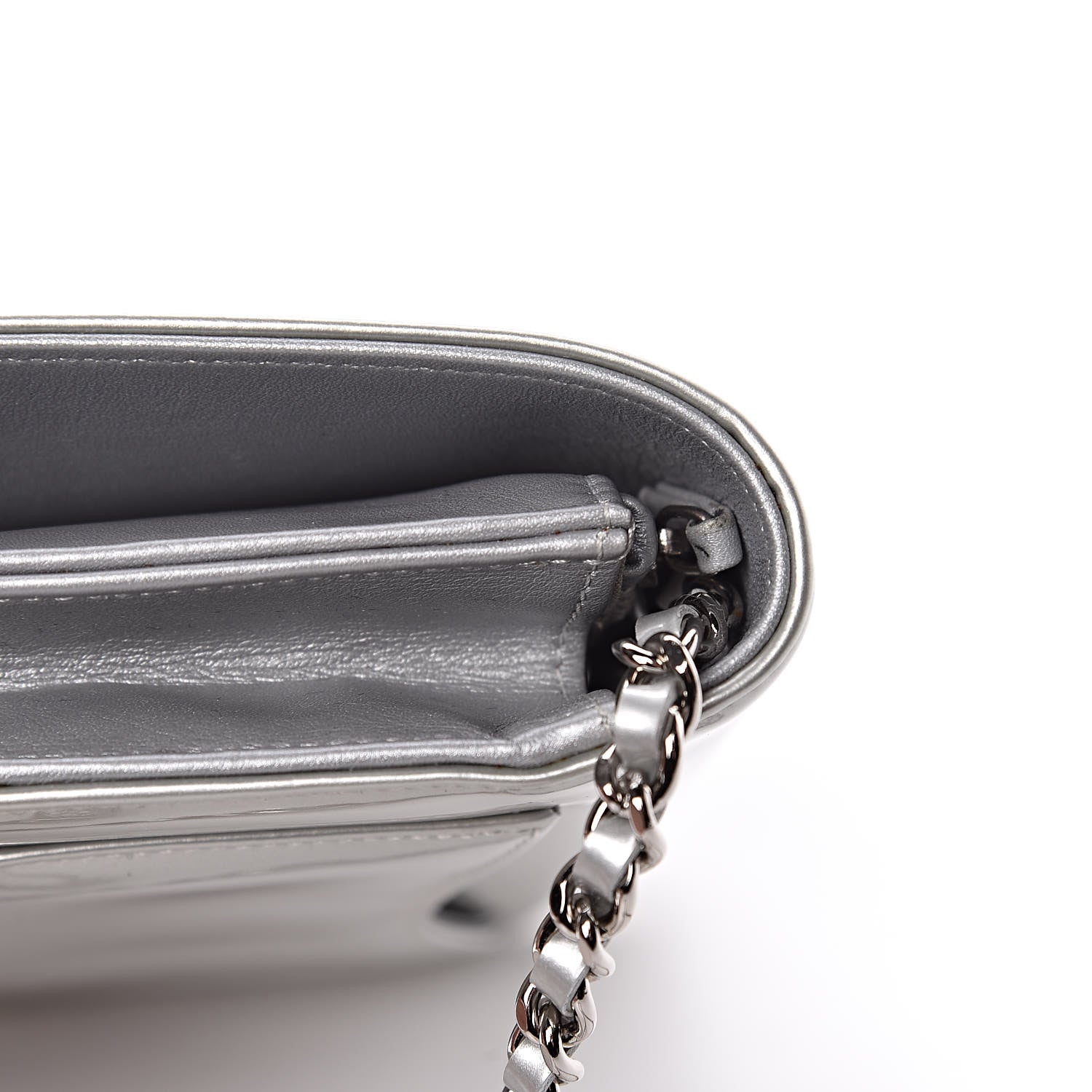 Chanel Patent Strass Wallet On Chain WOC Silver 13 of 16