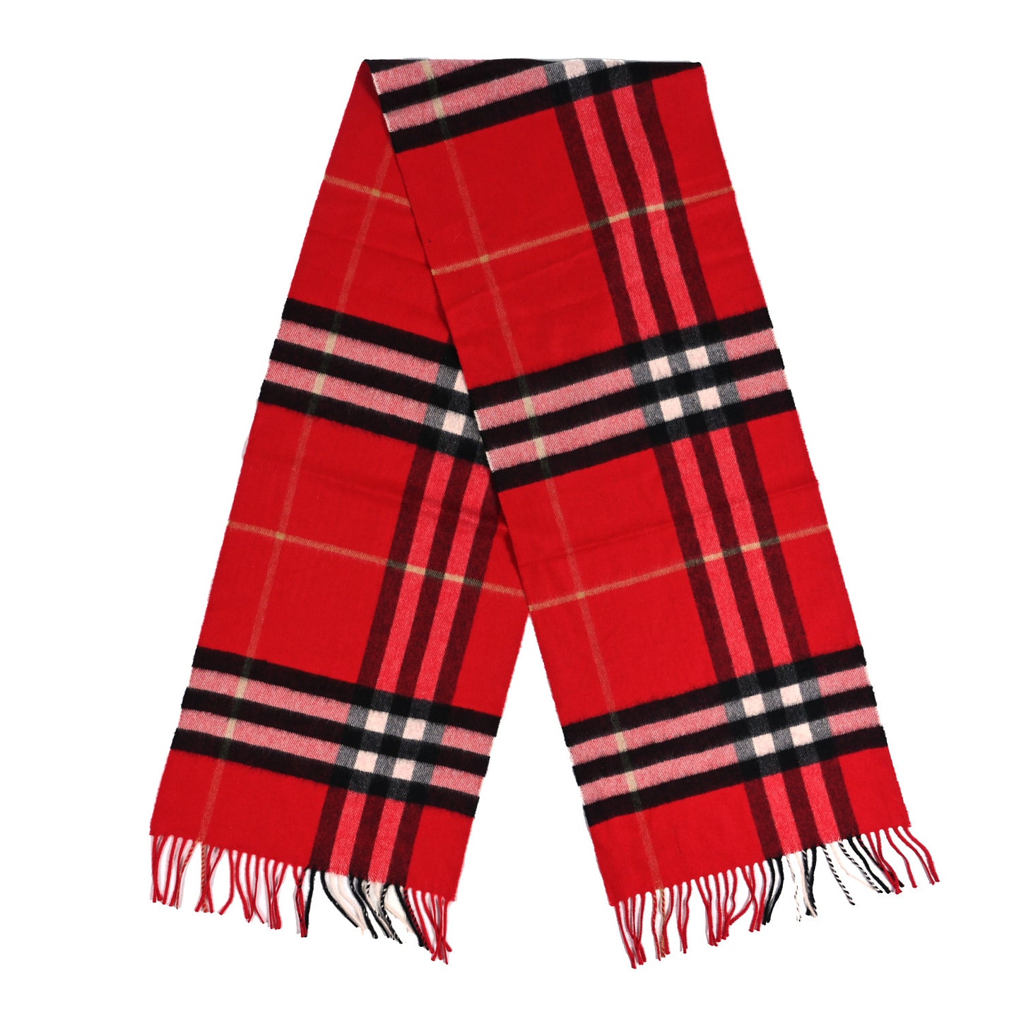 Wool Cashmere Check Fringe Scarf Claret
