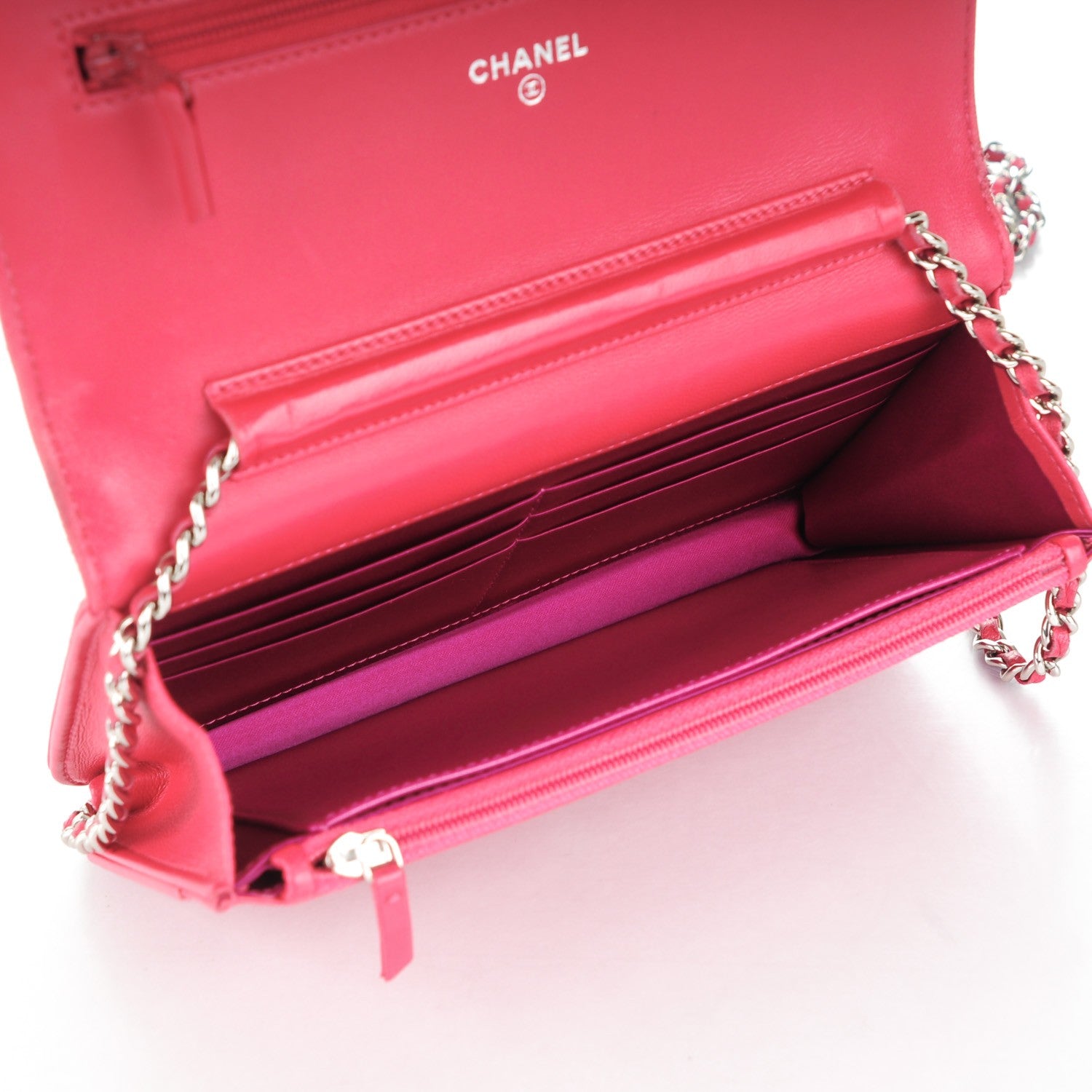 Chanel Lambskin Camellia Embossed Wallet on Chain WOC Pink 5 of 11