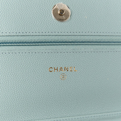 Chanel Caviar Quilted Wallet on Chain WOC Light Blue 6 of 12