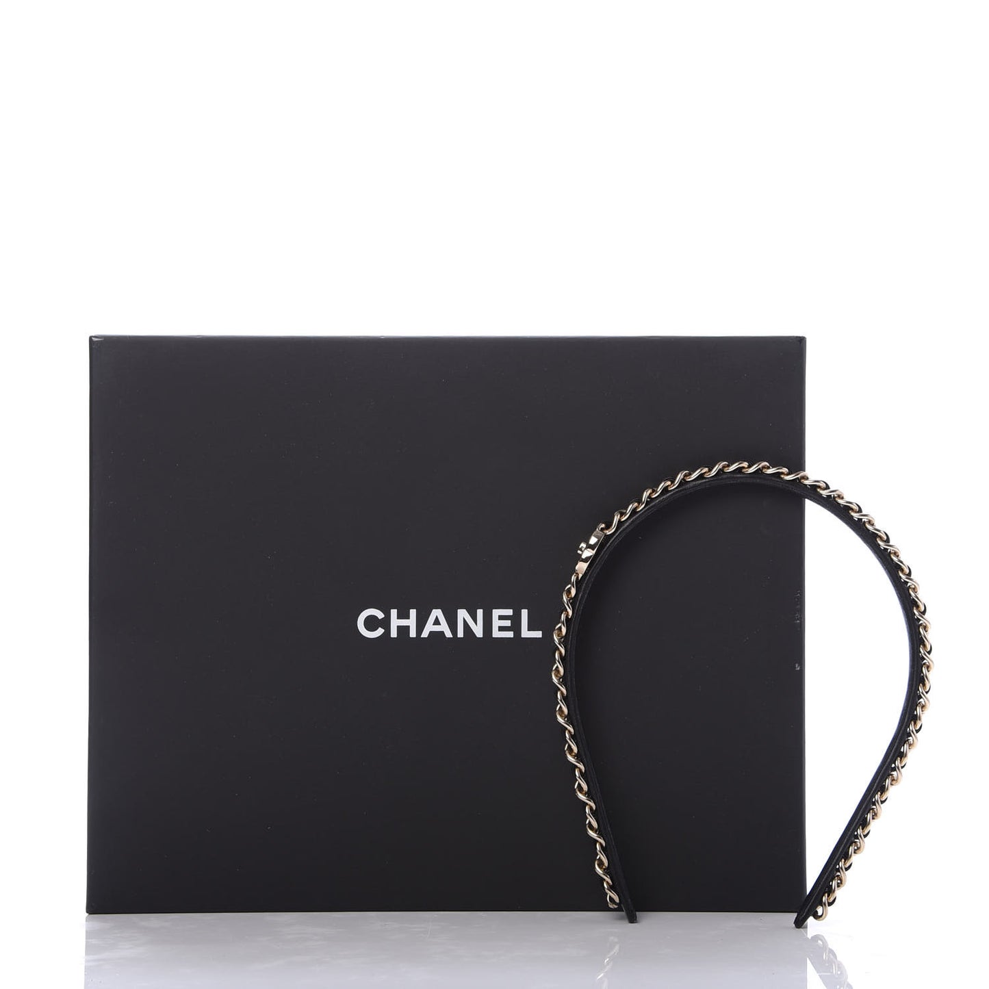Metal Lambskin CC Turnlock Chain Headband Gold Black