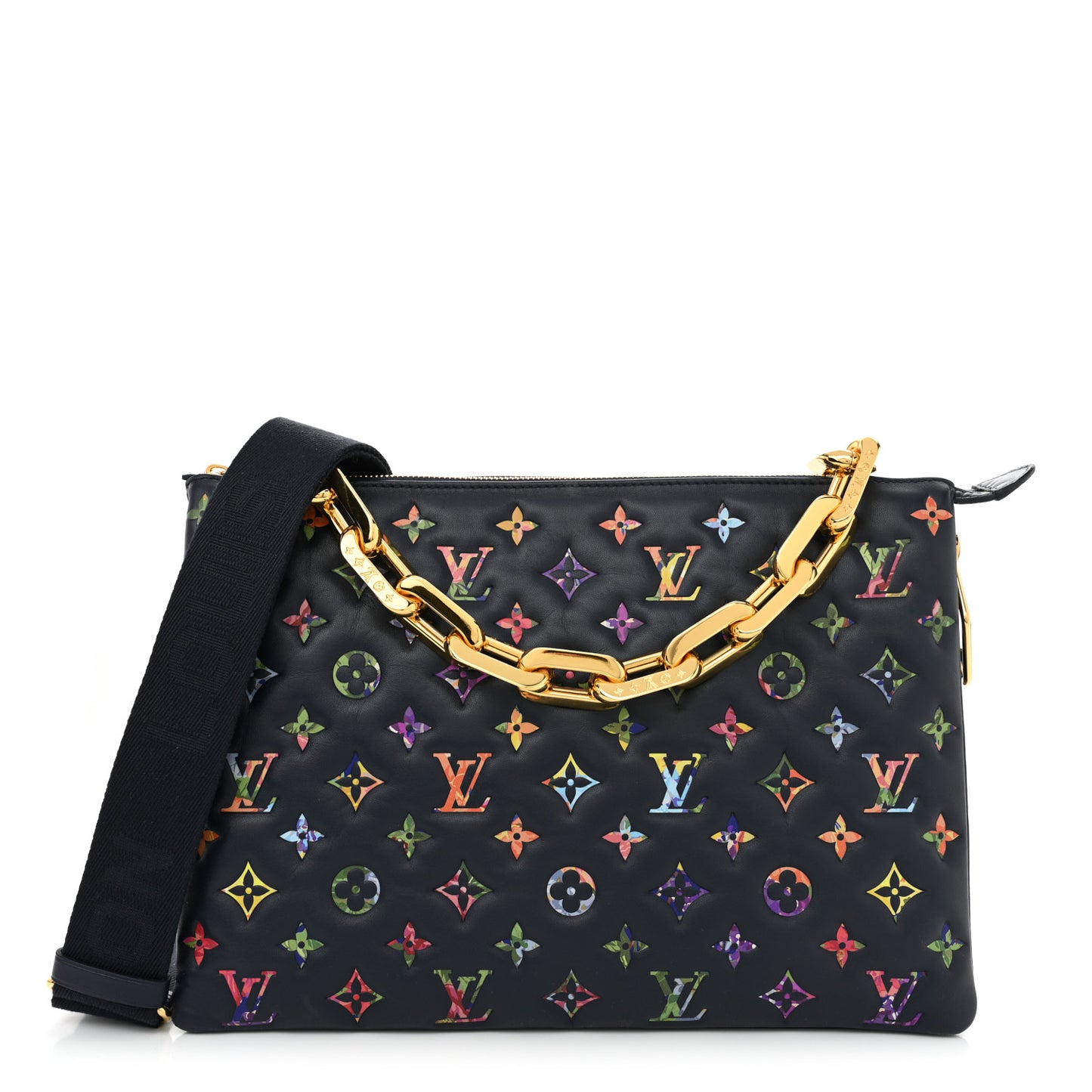 Lambskin Embossed Monogram LV Garden Coussin MM Navy Blue
