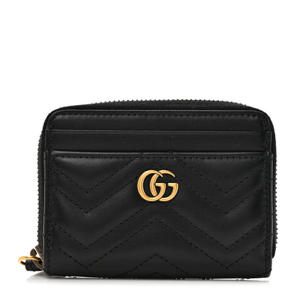 Gucci Calfskin Matelasse GG Marmont Zip Around Card Case Black 1 of 8