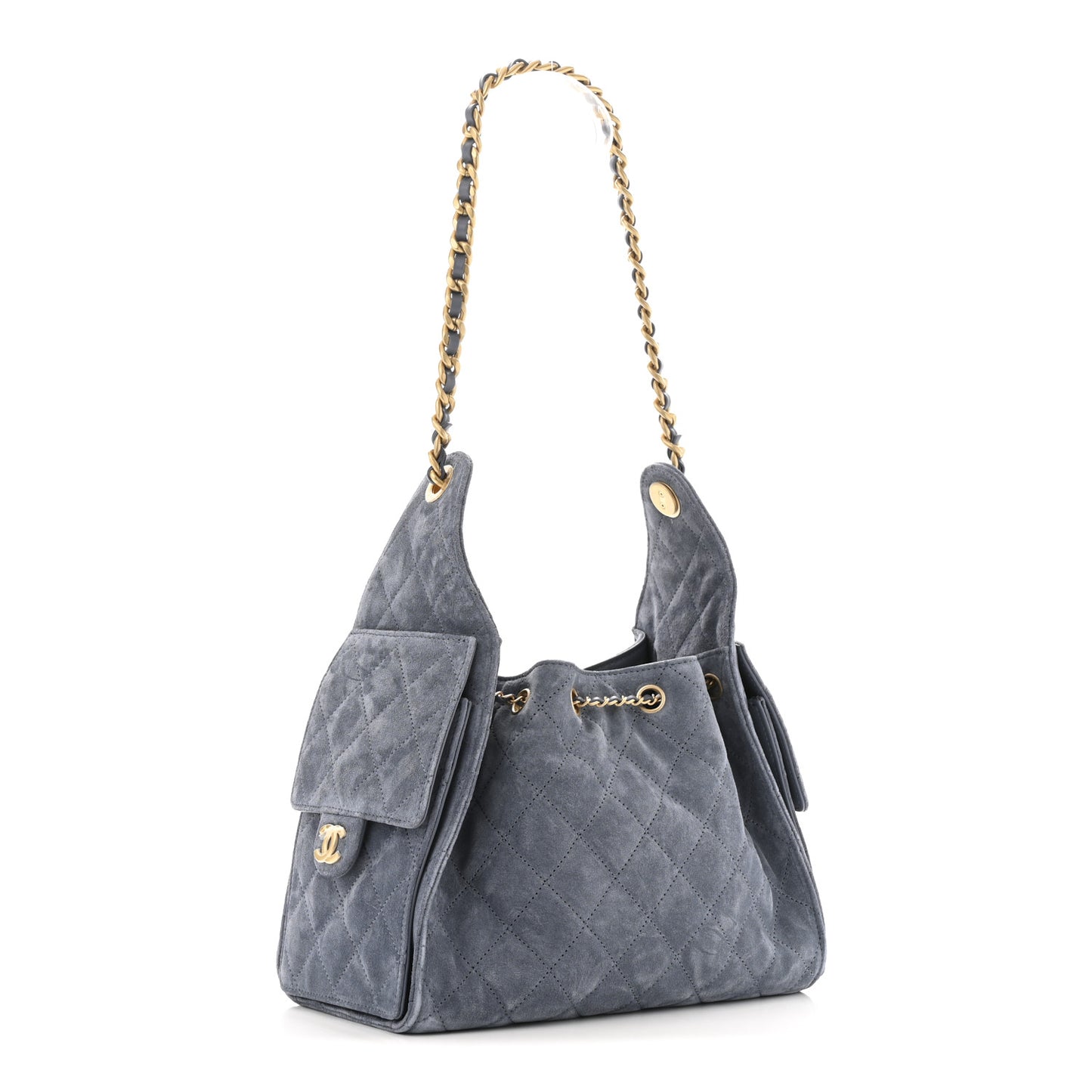 Suede Quilted Small Chanel 25 Handbag Blue