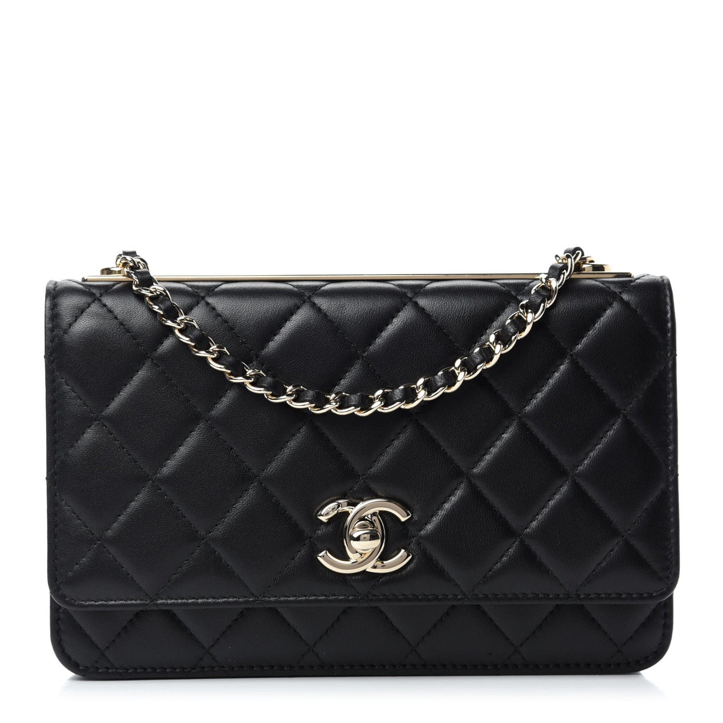 Lambskin Quilted Trendy CC Wallet On Chain WOC Black