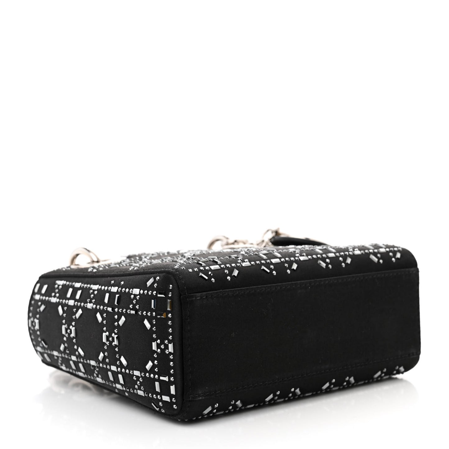 Satin Crystal Cannage Mini Lady Dior Black