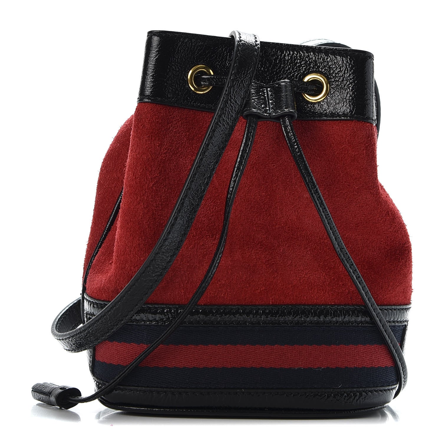 Gucci Suede Patent Web Mini Ophidia Bucket Bag Hibiscus Red Black 1 of 8