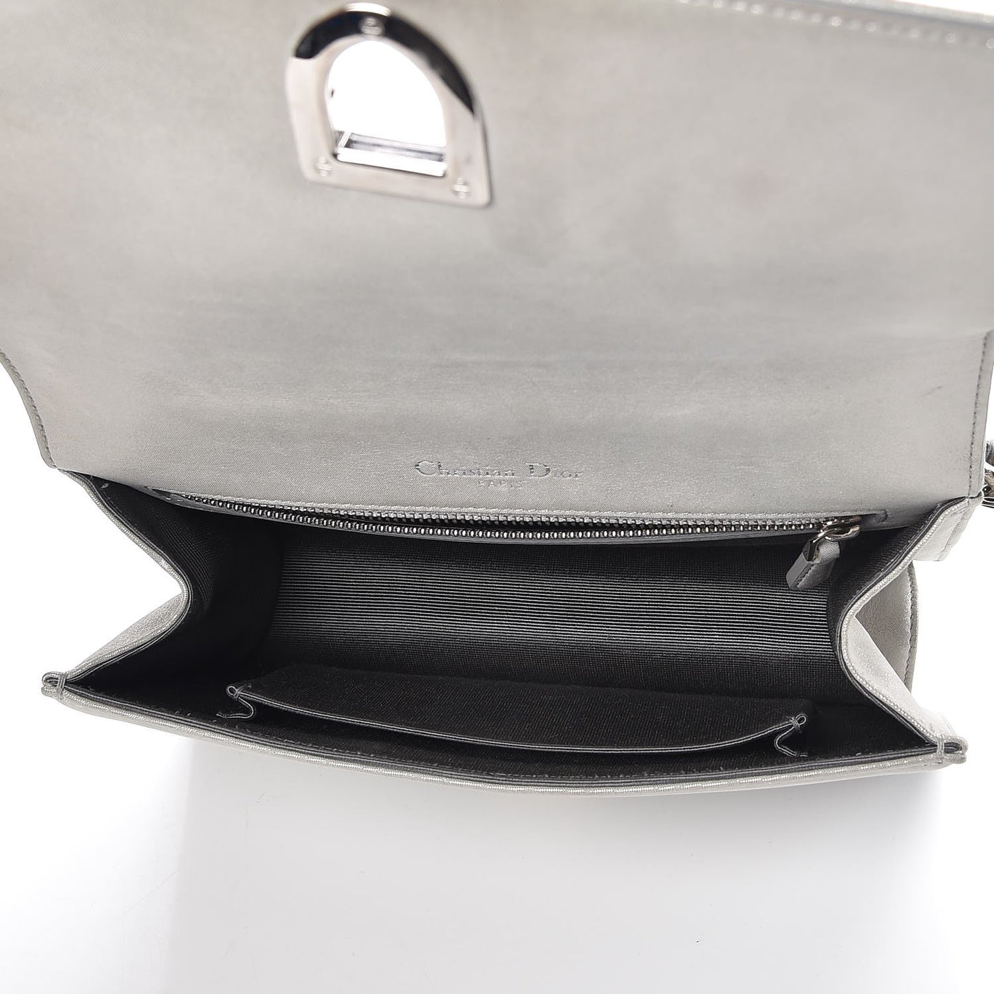 Metallic Calfskin Small Diorama Flap Bag Silver