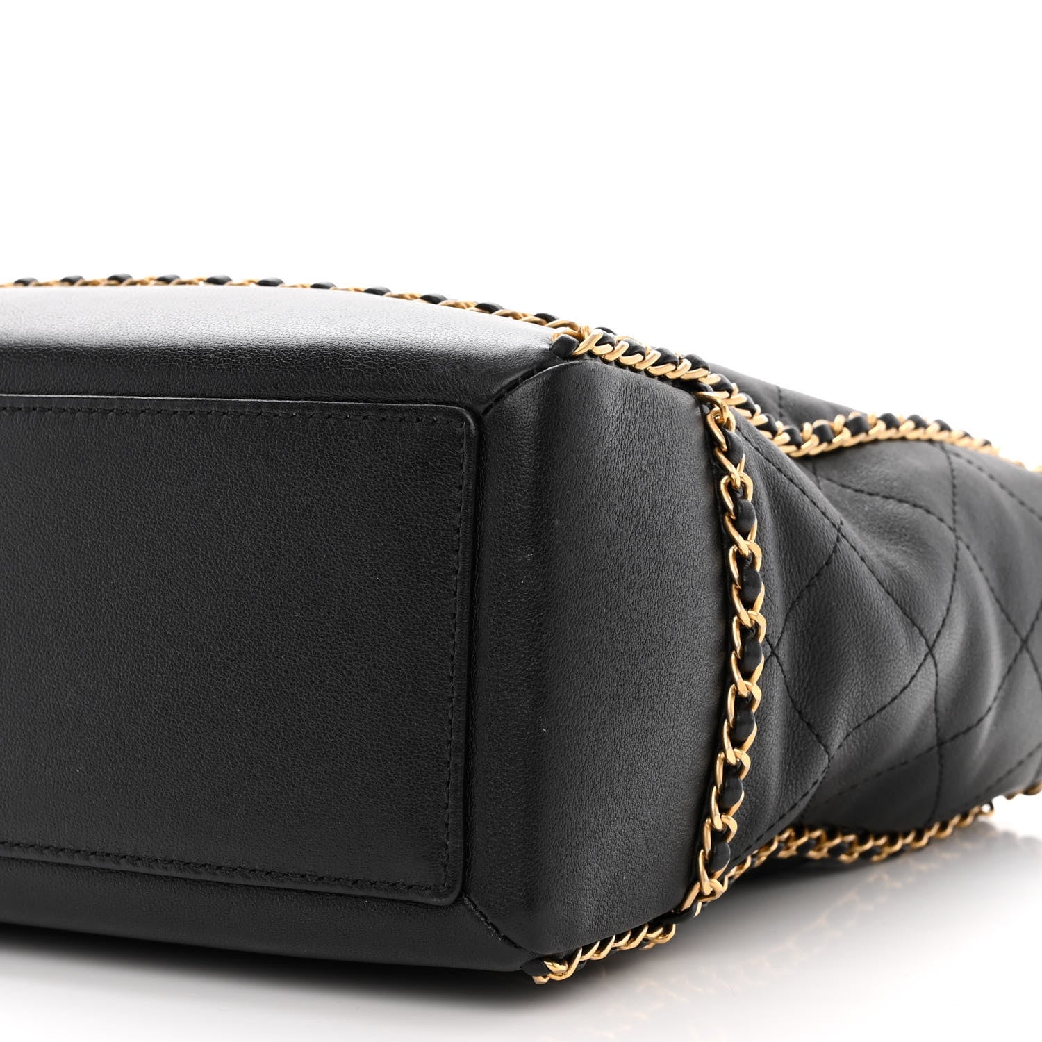 Chanel Calfskin Quilted Chain Lines Shopping Tote Black 10 of 11