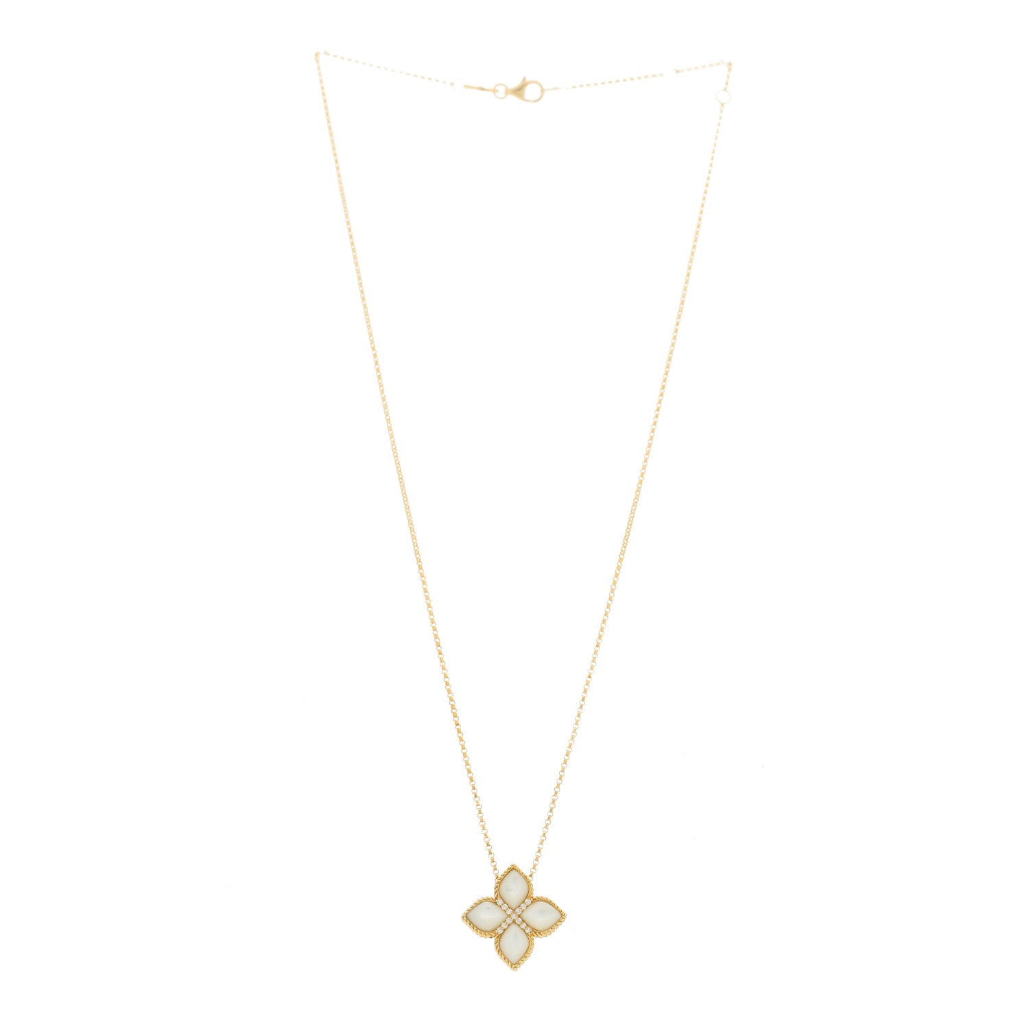 Roberto Coin 18K Yellow Gold Diamond Mother of Pearl Venetian Princess Medium Flower Pendant Necklace 2 of 5