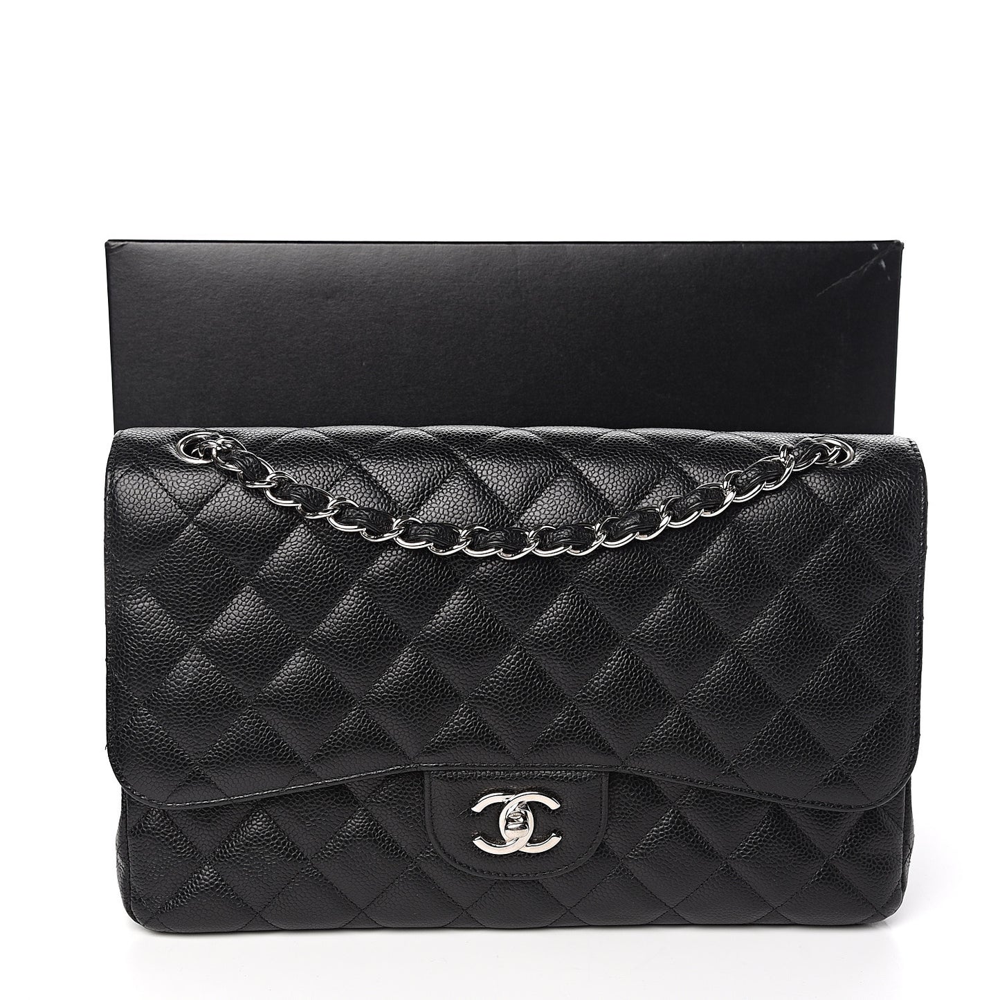 Caviar Quilted Jumbo Double Flap Black