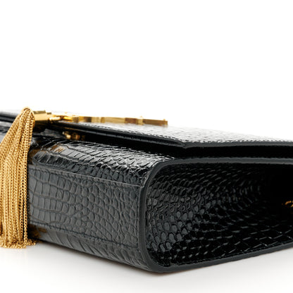 Saint Laurent Calfskin Crocodile Embossed Medium Classic Monogram Kate Tassel Satchel Black 12 of 12