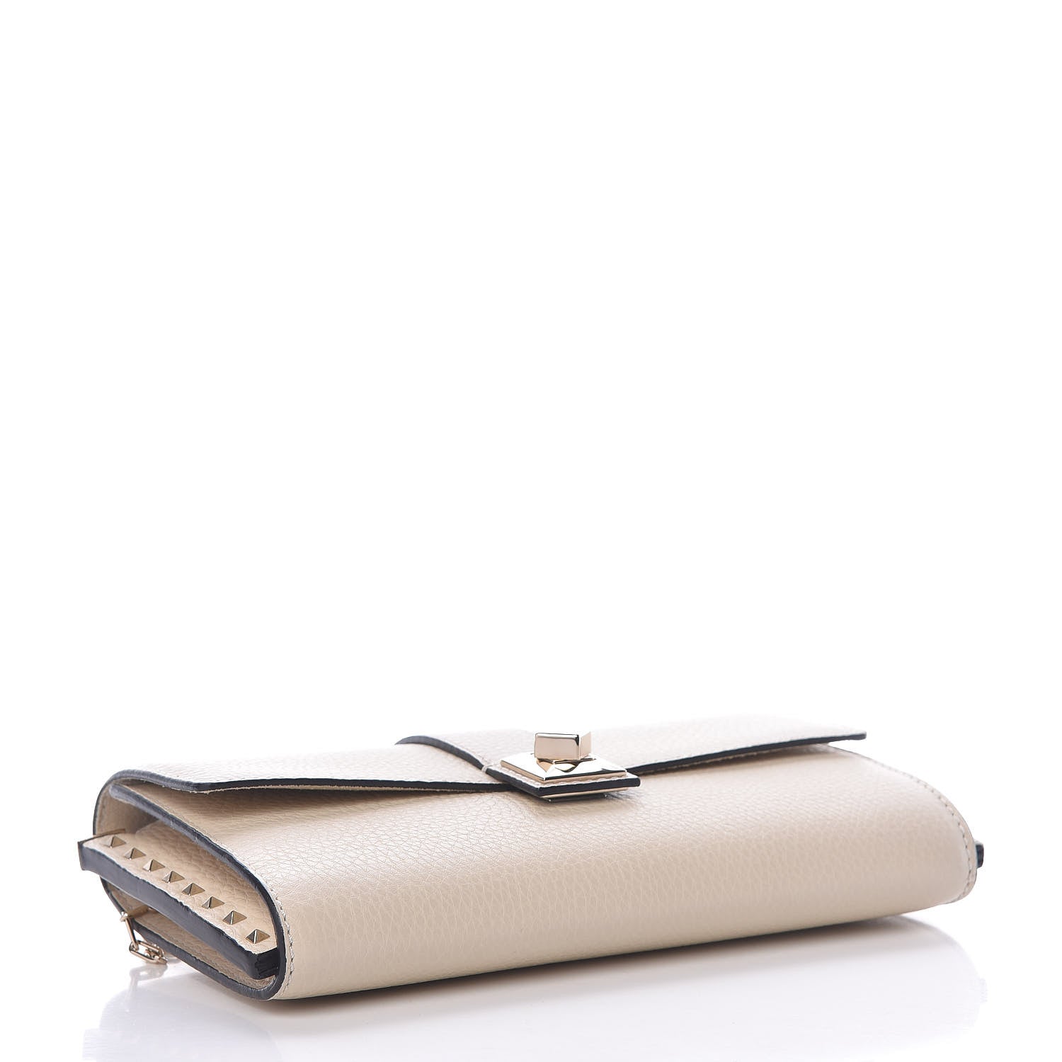 Valentino Garavani Pebbled Calfskin Rockstud Chain Clutch Light Ivory 4 of 14