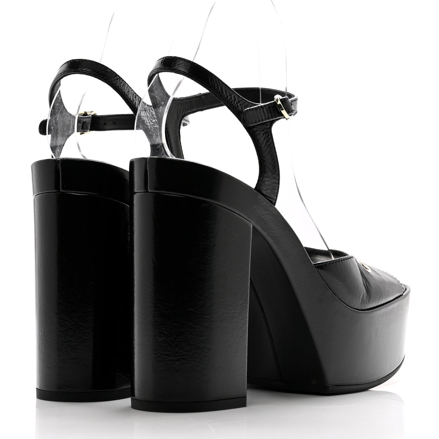 Calfskin CC Platform Sandals 38.5 Black