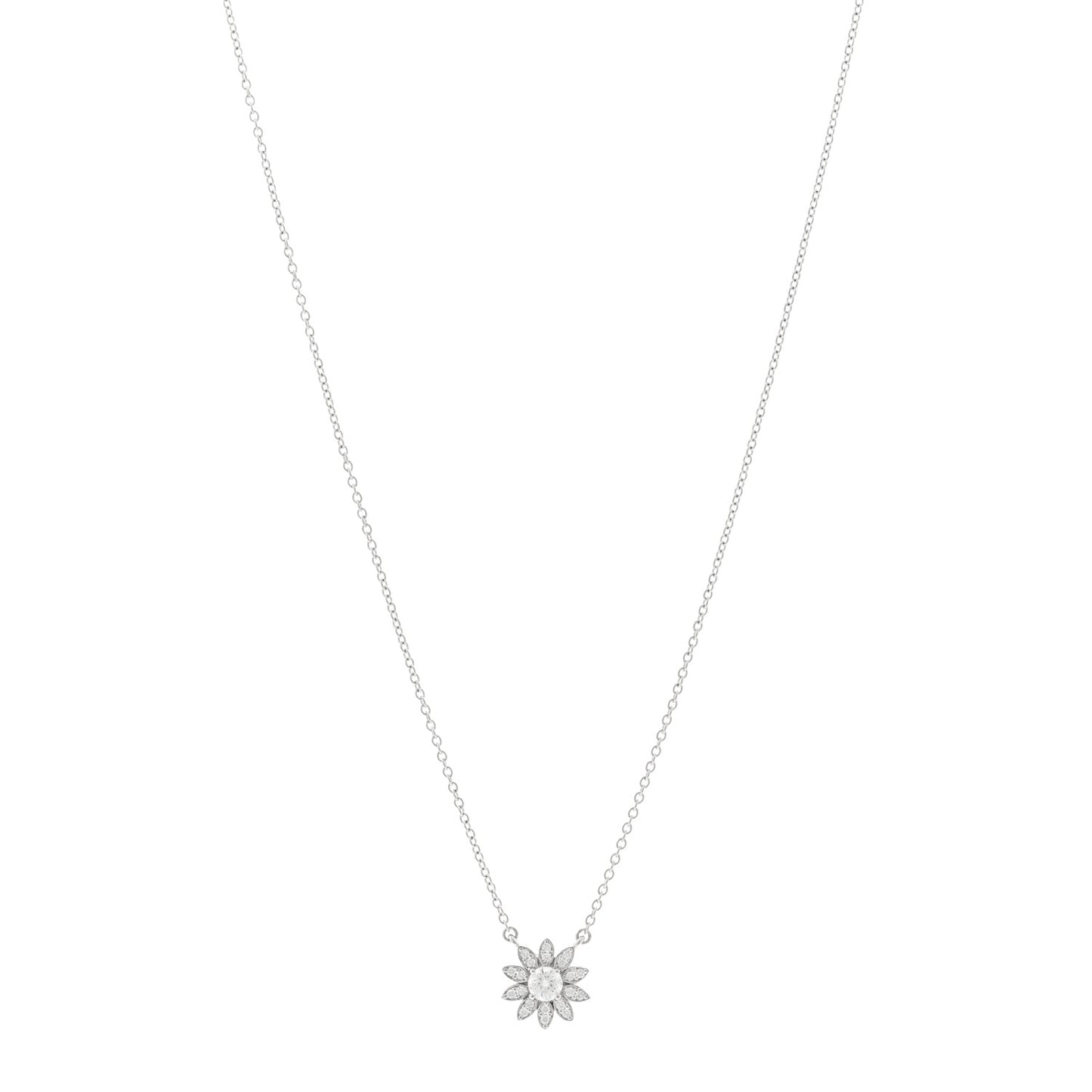 Platinum Diamond Small Sunflower Pendant Necklace