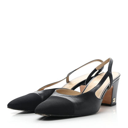 Chanel Goatskin Grosgrain Cap Toe CC Slingback Pumps 39.5 Black 3 of 12