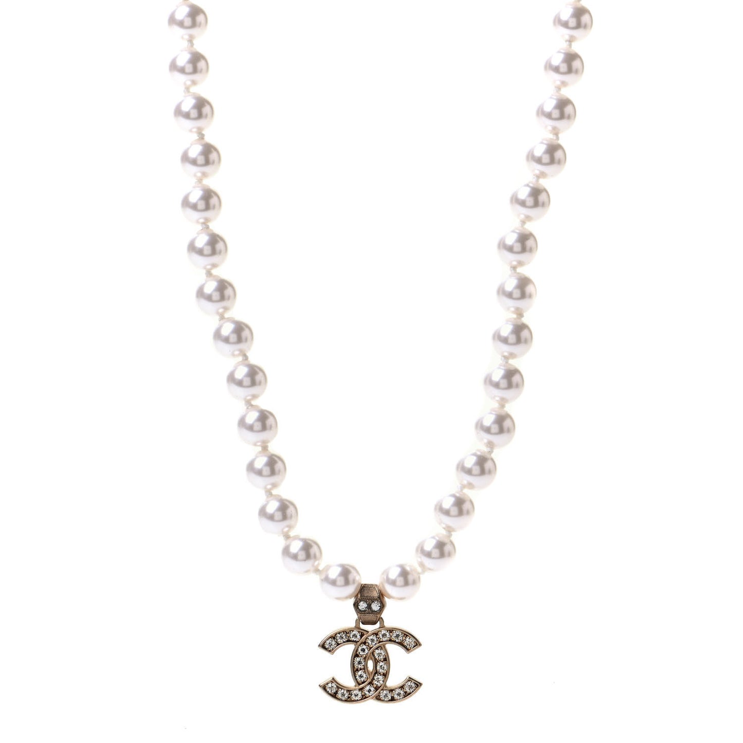 Pearl Crystal CC Short Necklace Gold