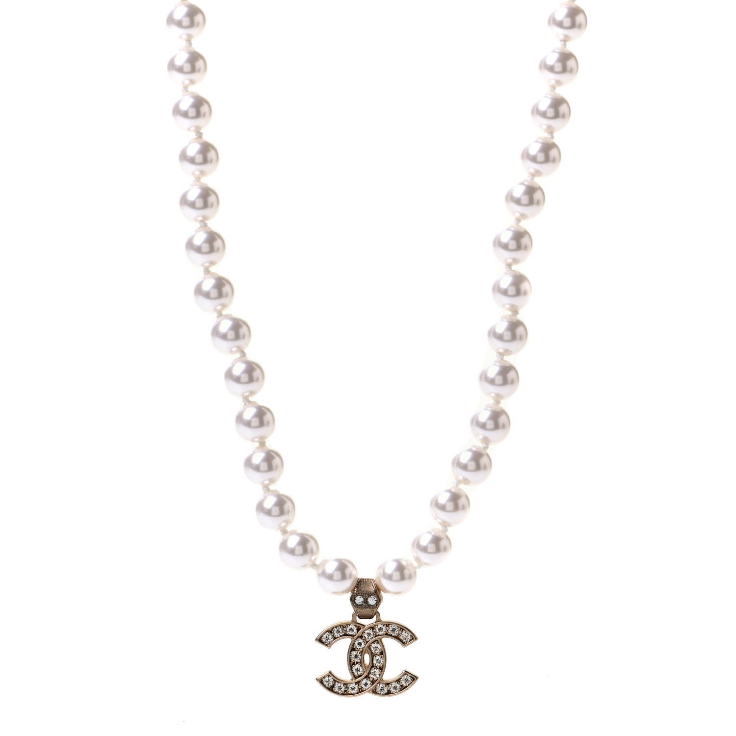 Chanel Pearl Crystal CC Short Necklace Gold 1 of 4
