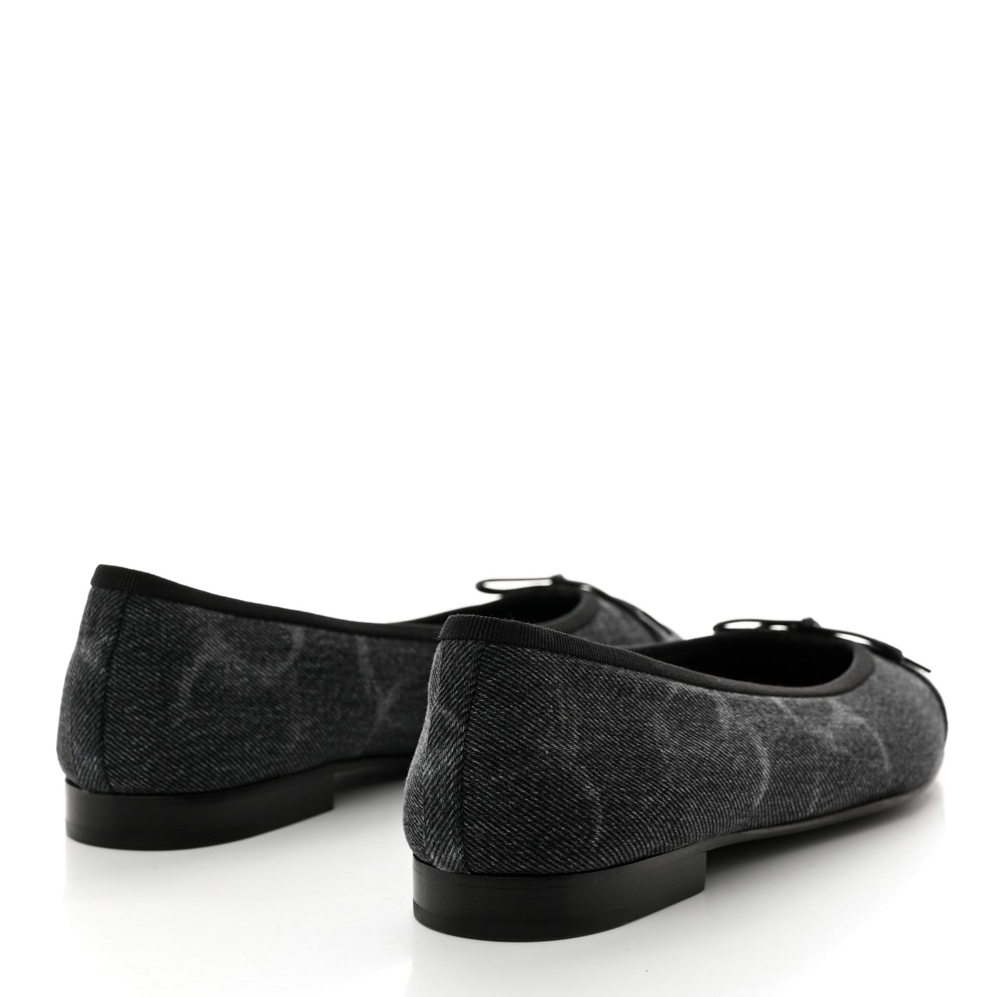 Denim Printed Cap Toe Ballerina Flats 39.5 Black